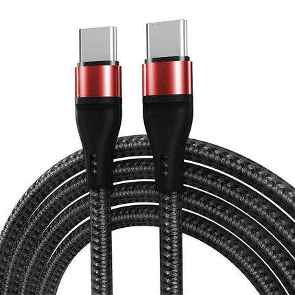 USB-C Cable for Everyday Device Charging and Syncing Needs – braided black cable with red USB-C connectors for reliable charging and data syncing