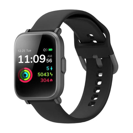 Durable Watch for Everyday Health and Activity Tracking — black fitness smartwatch showing time, steps, heart rate and activity rings