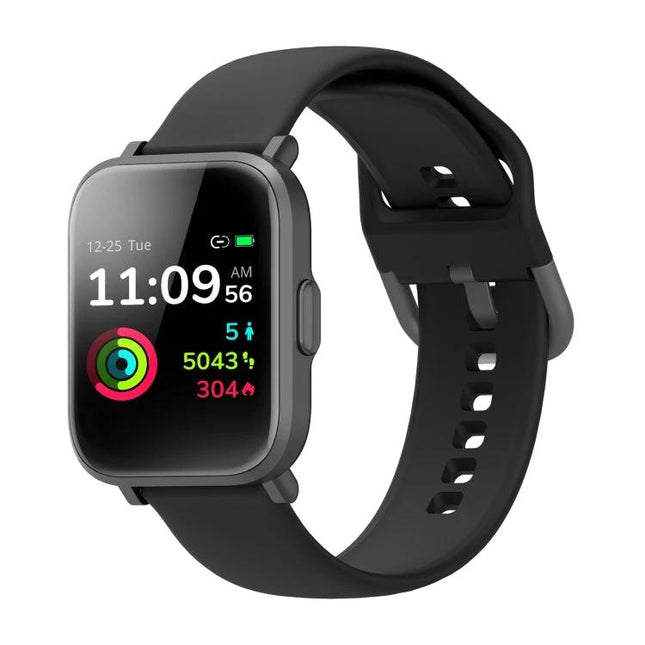 Durable Watch for Everyday Health and Activity Tracking — black fitness smartwatch showing time, steps, heart rate and activity rings