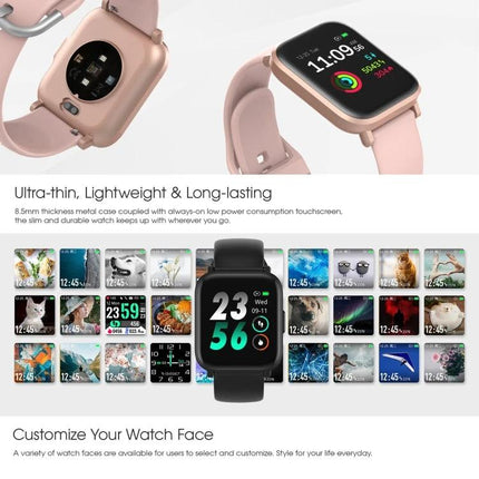Durable Watch for Everyday Health and Activity Tracking showing slim design, multiple watch faces, heart rate and activity display