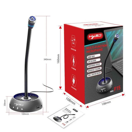 HXSJ USB Noise Reduction Microphone for Clear Calls on desktop with flexible gooseneck, base controls and packaging
