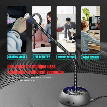 HXSJ USB Noise Reduction Microphone for Clear Calls on flexible desktop stand for gaming, meetings, live streaming and online teaching