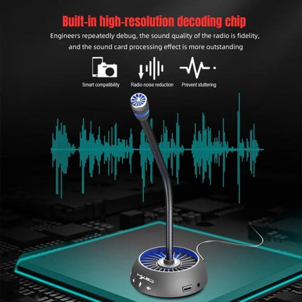 HXSJ USB Noise Reduction Microphone for Clear Calls desktop gooseneck mic with dual-capacitor pickups and built-in noise reduction for Skype Zoom