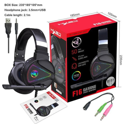 HXSJ Wired Gaming Headset With Adjustable Comfortable Fit black RGB 50mm drivers protein cotton earmuffs wired