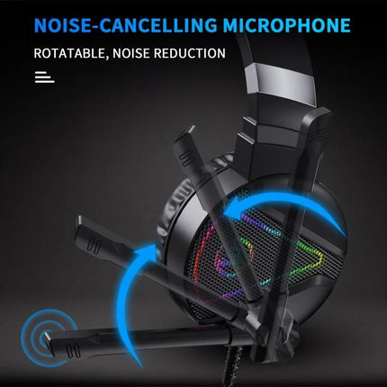 HXSJ Wired Gaming Headset With Adjustable Comfortable Fit showing rotatable noise-cancelling microphone and RGB earcups