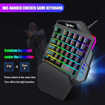 HXSJ Keyboard Mouse Converter Set with One-Handed Gaming Keyboard showing RGB backlit one-handed keyboard and converter for console and PC