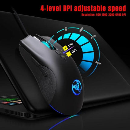 HXSJ Keyboard Mouse Converter Set with One-Handed Gaming Keyboard shown with gaming mouse highlighting 4-level DPI adjustable speed