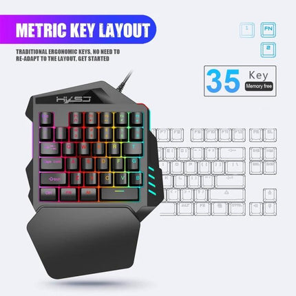 HXSJ One-Handed Keyboard and Gaming Mouse Converter Set with 35-key RGB one-handed ergonomic keyboard and wrist rest