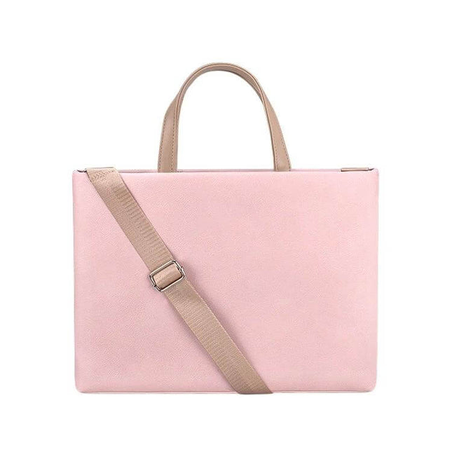 Lightweight Laptop Bag with Detachable Shoulder Strap for 15-Inch Devices in blush pink with top handles and removable beige strap