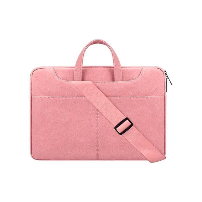 Frosted PU Business Laptop Bag with Detachable Strap for 13-15.6 Inch Laptops – pink slim protective briefcase with handles and adjustable shoulder strap