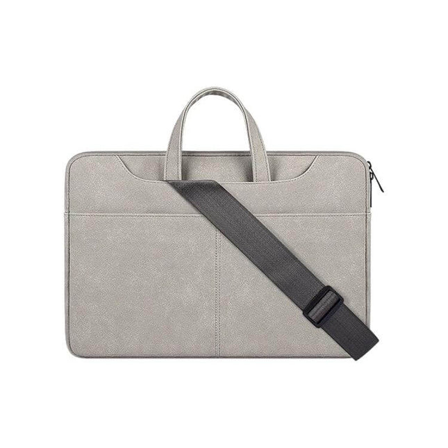 Frosted PU Business Laptop Bag with Detachable Strap for 13-15.6 Inch Laptops - gray slim briefcase with detachable shoulder strap
