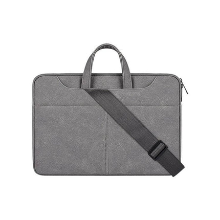 Frosted PU Business Laptop Bag with Detachable Strap for 13-15.6 Inch Laptops, Gray sleeve bag with handles and adjustable strap