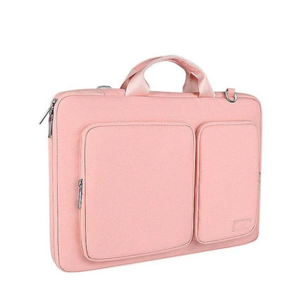 Polyester Laptop Bag with Detachable Shoulder Strap for 15.6-Inch Laptops in pink with dual front pockets and top handles for commuting