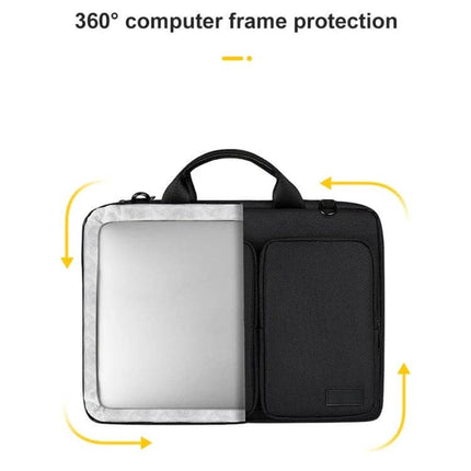 Polyester Laptop Bag with Detachable Shoulder Strap for 15.6-Inch Laptops showing 360° computer frame protection and padded interior