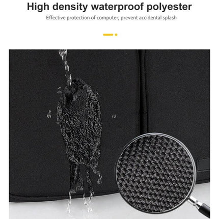 Polyester Laptop Bag with Detachable Shoulder Strap for 15.6-Inch Laptops showing waterproof polyester fabric and water beading protection