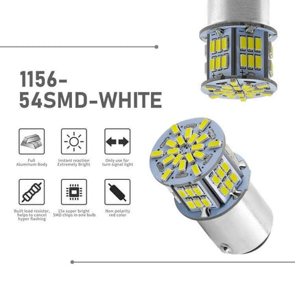 Car Turn Signal And Reverse Light LED Bulb For Everyday Driving White 1156 54SMD 6000K 1080lm 3W bright replacement
