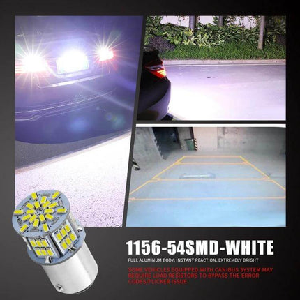 Car Turn Signal And Reverse Light LED Bulb For Everyday Driving White - 6000K 1080lm 3W 1156 LED showing bright backup and reverse illumination