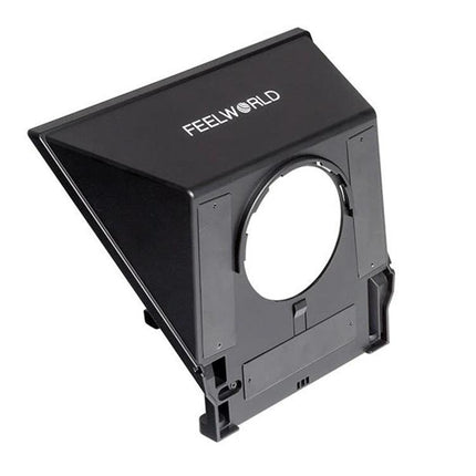 FEELWORLD TP2 Portable Teleprompter for SLR Video Recording black foldable teleprompter hood with lens mount and FEELWORLD logo