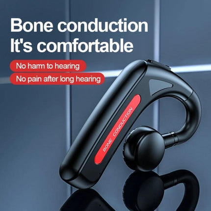 Open Ear Bone Conduction Headset For Running And Commuting black open-ear bone conduction headset shown with earpiece and earhook design