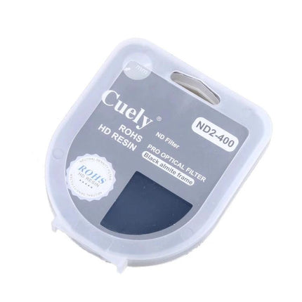 Cuely Adjustable Neutral Density Filter for Photo Shooting compact ND2–ND400 pack in clear protective case showing HD resin filter