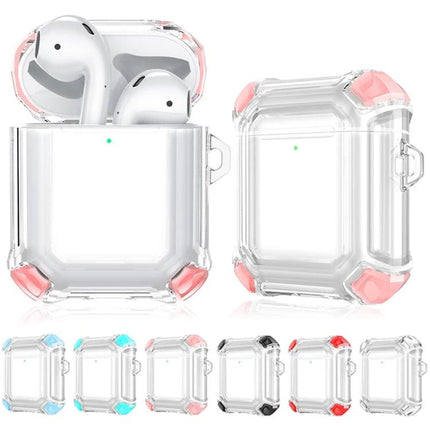 Protective Case Safeguards AirPods for Daily Activities and Travel - Clear shockproof AirPods case with pink corner guards, direct charging access