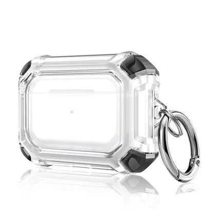 Protective Case Safeguards AirPods for Daily Activities and Travel clear shockproof case with carabiner keyring