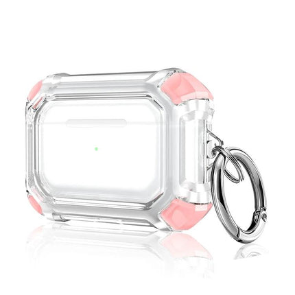 Protective Case Safeguards AirPods for Daily Activities and Travel - Clear Shockproof Case With Pink Corner Bumpers And Keyring