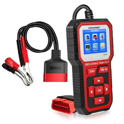 KONNWEI Device For Everyday Car Maintenance And Battery Checks handheld OBD2 battery tester with clamps and connectors