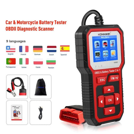 KONNWEI Device For Everyday Car Maintenance And Battery Checks handheld OBDII battery tester with color screen and clamps