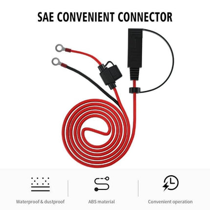 OT Terminal Cable 1.4m For Vehicle Use Powering Mobile Devices - red PVC+copper SAE connector cable with ring terminals and inline fuse, 1.4 m length
