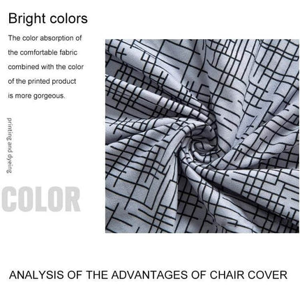 Elastic All-Inclusive Semicircle Printed Sofa Cover, Colorful Geometry close-up of stretchy polyester fabric with black geometric print and bright colors
