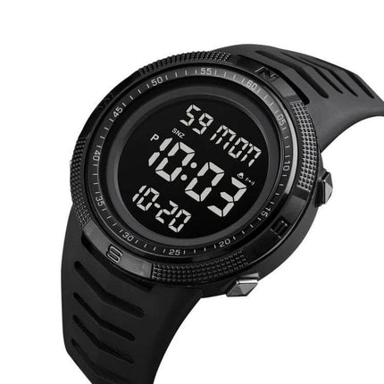 SKMEI Dual Time Display Luminous Watch with Alarm Function - black digital sport watch showing dual time, luminous display and alarm features