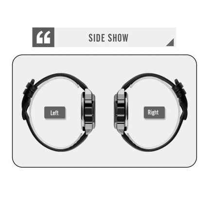 SKMEI LED Digital Watch with Leather Strap and Luminous Button side view showing left and right profiles of watch case and leather strap