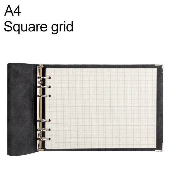 A4 Faux Leather Loose-leaf Grid Notebook, Checkered Core, Blank Inner Core, Cornell Horizontal Wire Inner Core, Cornell Checkered Core - Syndmart