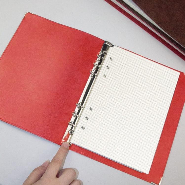 Elegant A5 Faux Leather Loose-leaf Notebook with Grid Lining Red Checkered Core