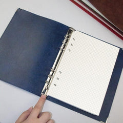 Elegant A5 Faux Leather Loose-leaf Notebook with Grid Lining Blue Checkered Core