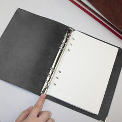 Elegant A5 Faux Leather Loose-leaf Notebook with Grid Lining Black Blank Inner Core