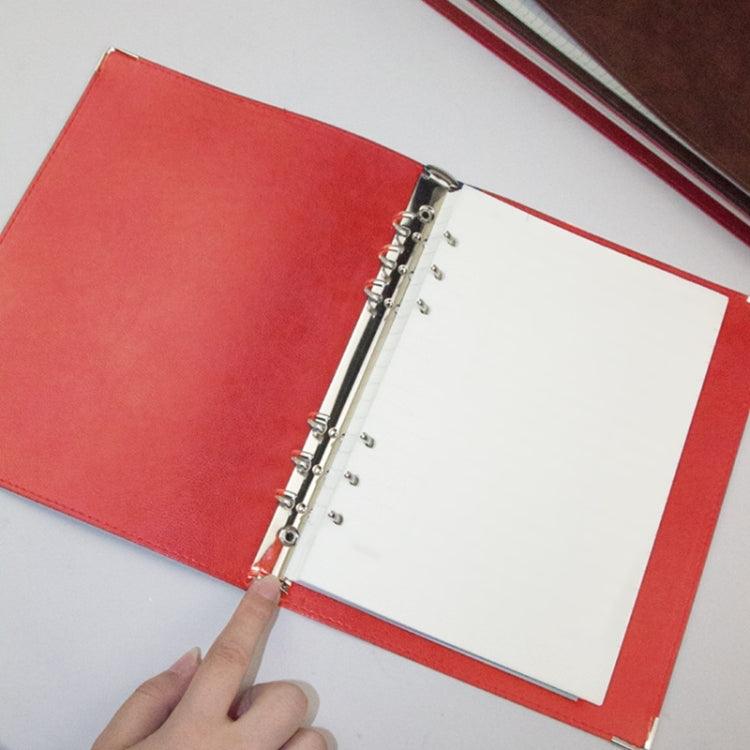 Elegant A5 Faux Leather Loose-leaf Notebook with Grid Lining Red Blank Inner Core