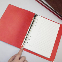 Elegant A5 Faux Leather Loose-leaf Notebook with Grid Lining Red Cornell Horizontal Wire Inner Core