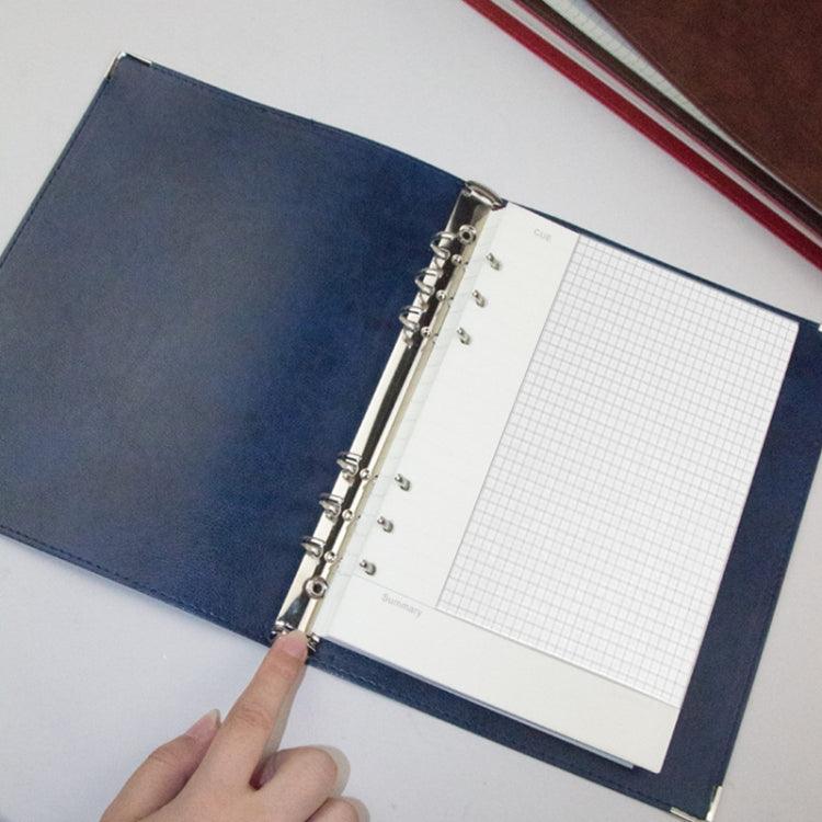 Elegant A5 Faux Leather Loose-leaf Notebook with Grid Lining Blue Cornell Checkered Core