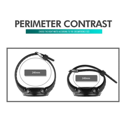 SKMEI LED Digital Watch with Date and Alarm Functions showing two perimeter sizes 240mm and 140mm for strap fit