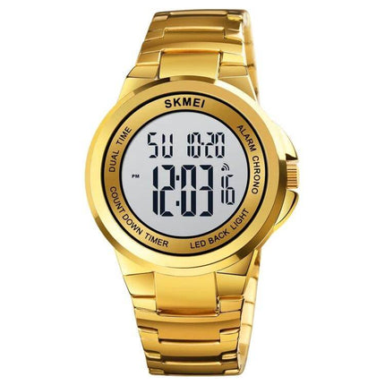 SKMEI Dual Time Digital Watch with Stainless Steel Strap gold digital display dual time stopwatch countdown timer stainless steel strap