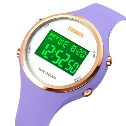 SKMEI Digital Watch for Everyday Timekeeping with Silicone Strap - purple silicone strap digital watch with green LED display
