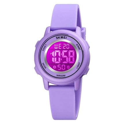 SKMEI Waterproof Digital Watch with LED Display and Silicone Strap - purple LED digital sports watch, 50m waterproof, lightweight silicone band
