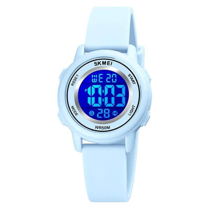 SKMEI Waterproof Digital Watch with LED Display and Silicone Strap in light blue, 50m waterproof digital sports watch with LED time and date