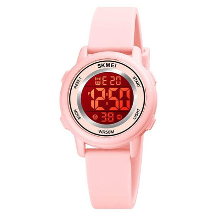 SKMEI Waterproof Digital Watch with LED Display and Silicone Strap pink LED display, 50m waterproof, lightweight everyday sports watch