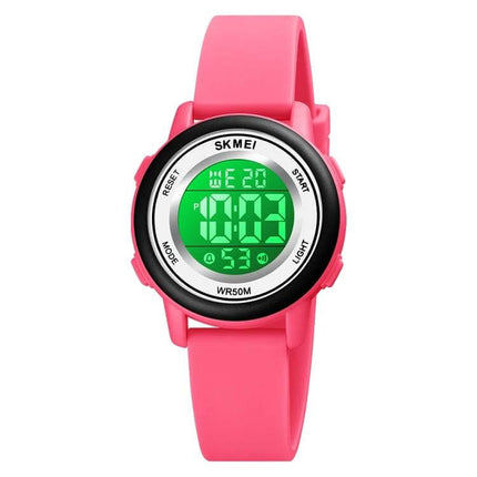 SKMEI Waterproof Digital Watch with LED Display and Silicone Strap - pink sport watch, 50m waterproof LED time/date display, lightweight silicone band
