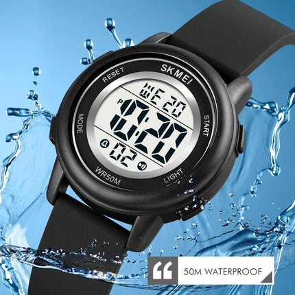 SKMEI Waterproof Digital Watch with LED Display and Silicone Strap - black 50m waterproof LED display sports watch
