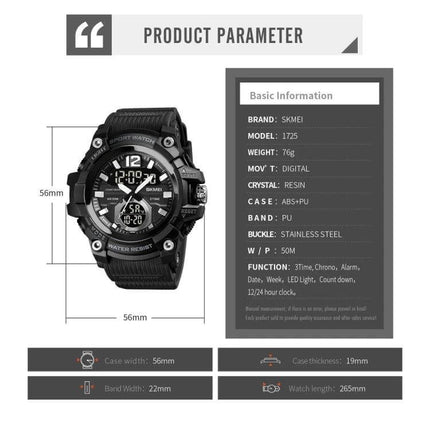 SKMEI Multi-Function Digital Watch for Daily Timekeeping - black rugged digital sports watch with stopwatch, alarm, 12/24hr display and 50M water resistance