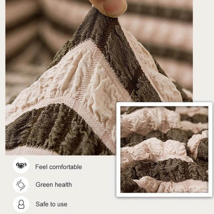 Four Seasons Universal Elastic Skirt Style Sofa Cover 90-140cm close-up of stretch polyester fabric and elastic edge showing texture and snug fit